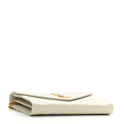 Saint Laurent Grain De Poudre Matelasse Chevron Monogram Chain Wallet Blanc Vintage 4 of 8