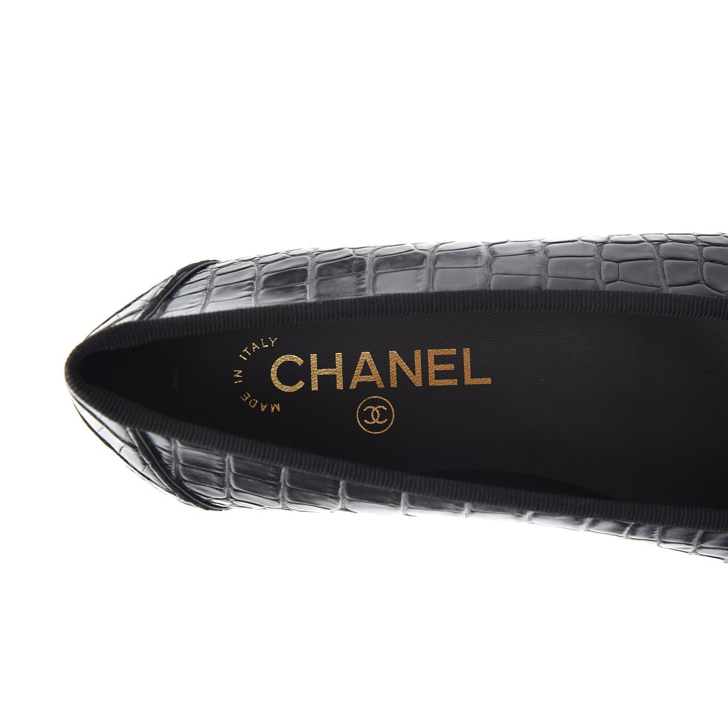 Crocodile Patent CC Cap Toe Ballerina Flats 38 Black