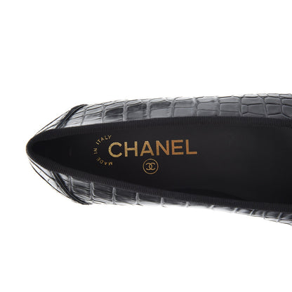 Chanel Crocodile Patent CC Cap Toe Ballerina Flats 38 Black 6 of 8