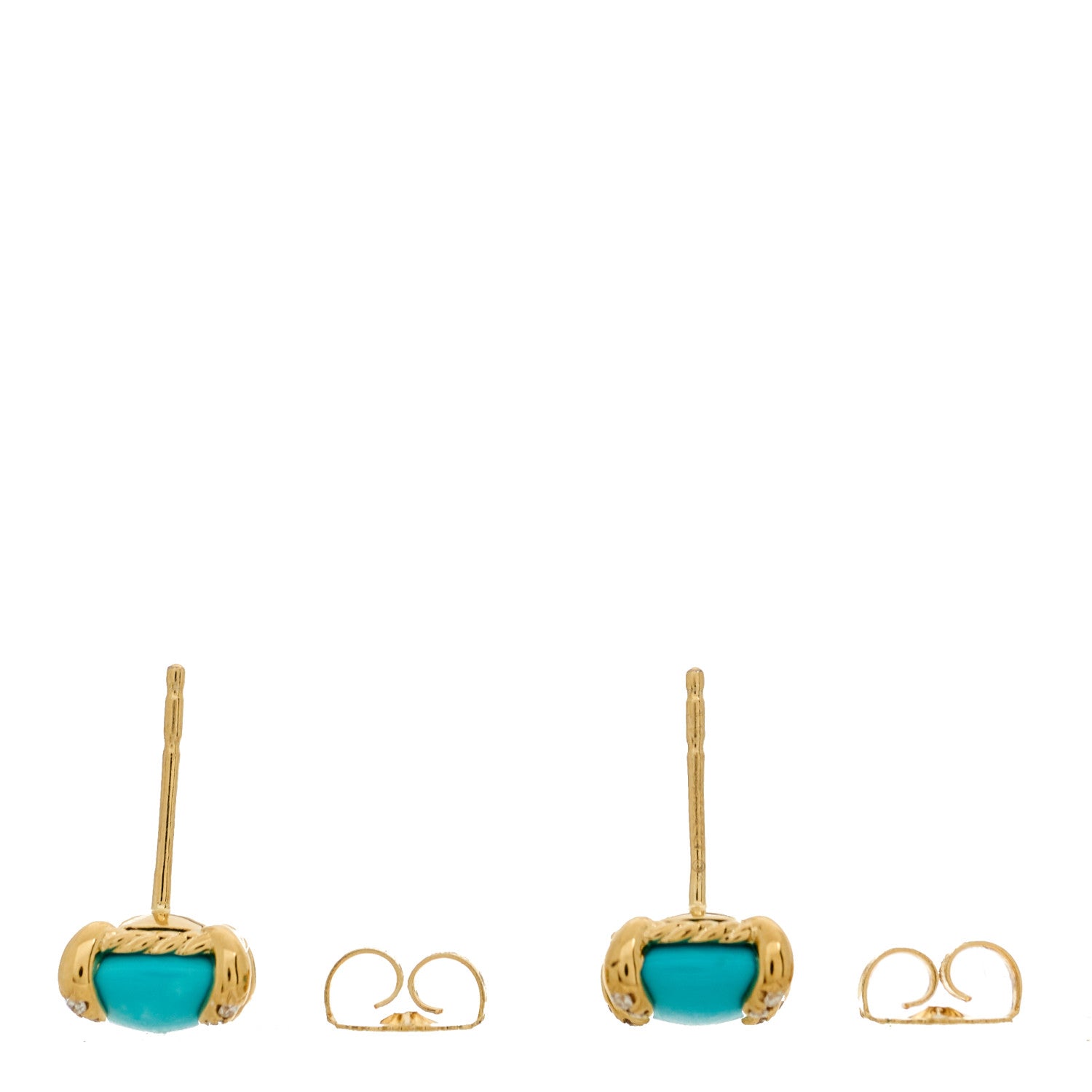David Yurman 18K Yellow Gold Diamond Turquoise 8mm Chatelaine Earrings 3 of 4