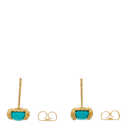 David Yurman 18K Yellow Gold Diamond Turquoise 8mm Chatelaine Earrings 3 of 4