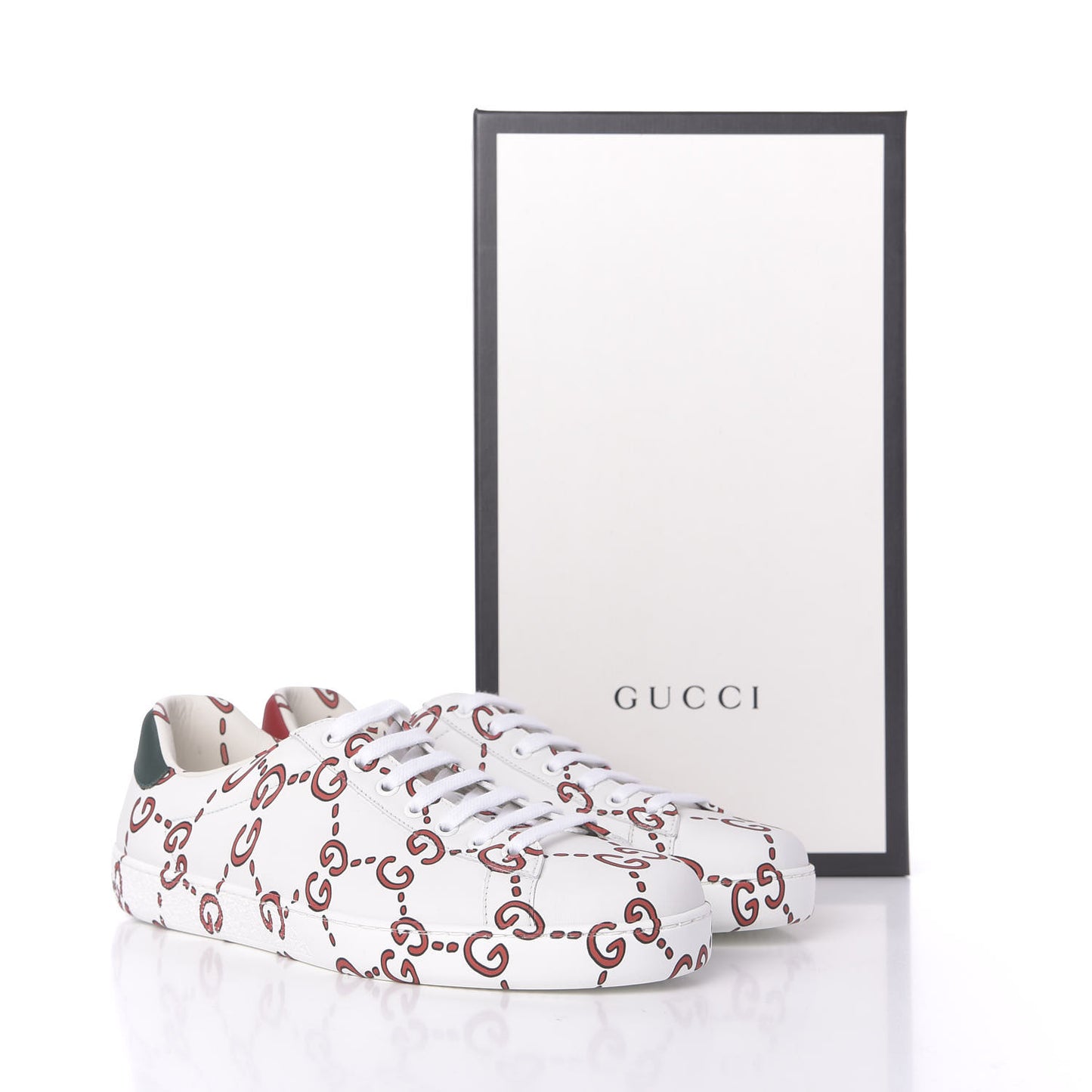 Calfskin GucciGhost Print Mens Ace Sneakers 8 White Hibiscus Red