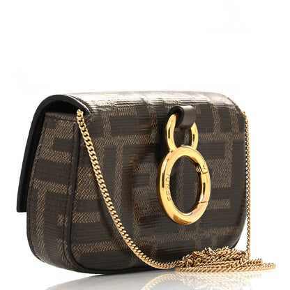Fendi Glazed Fabric FF 1974 Nano Baguette Charm Mogano Panna 3 of 11