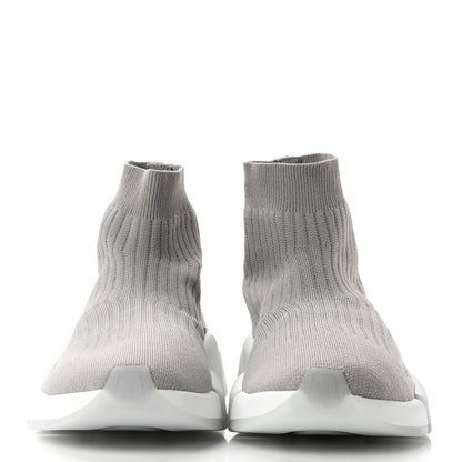 Balenciaga Ribbed Knit Womens Speed 2.0 Transparent Sole Sneakers 39 Baltic Grey White 2 of 7