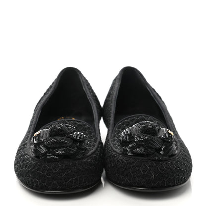 Chanel Tweed Sequin Camellia Mocassin Loafers 36.5 Black 2 of 8
