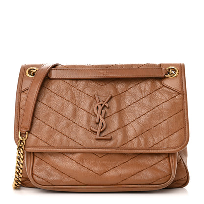 Saint Laurent Crinkled Calfskin Matelasse Monogram Medium Niki Chain Satchel Caramel 1 of 11