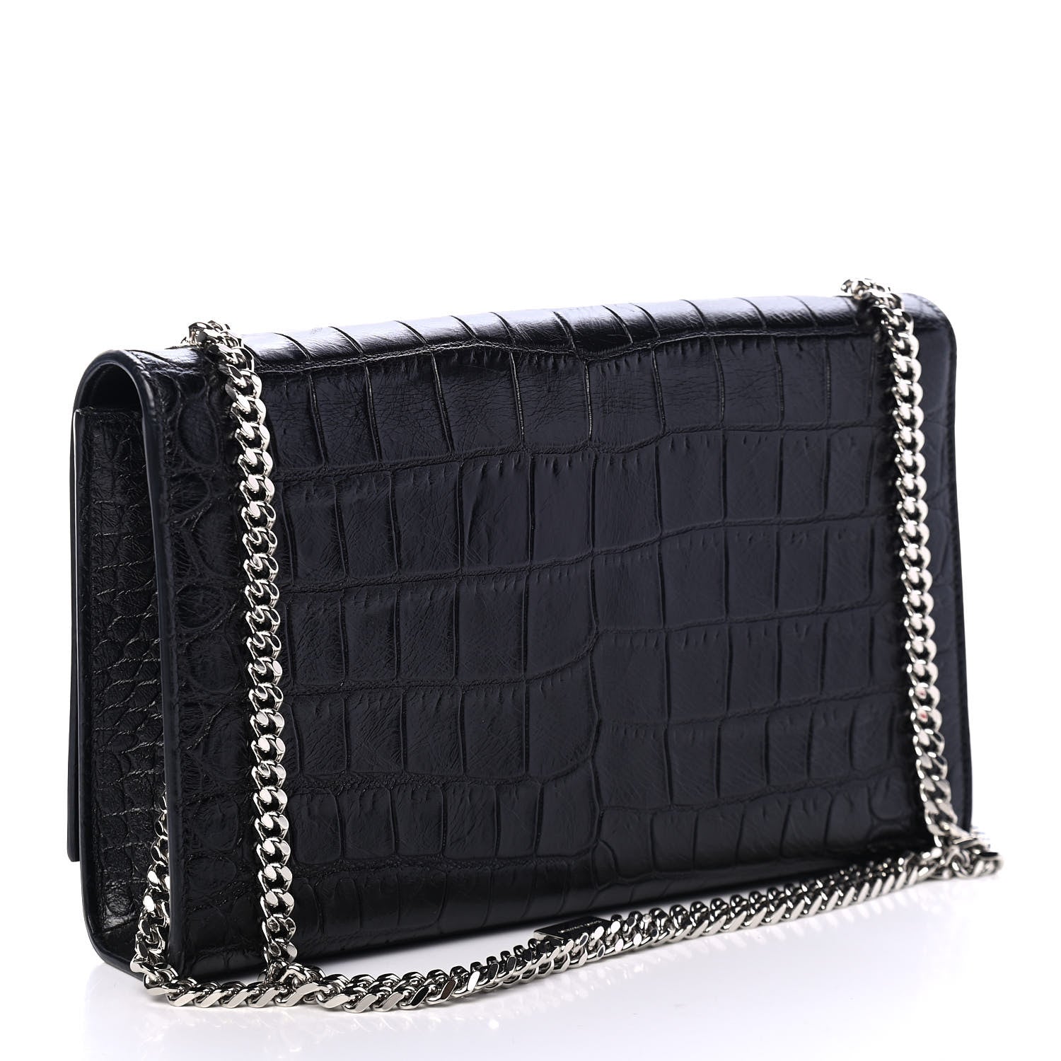 Saint Laurent Calfskin Crocodile Embossed Medium Classic Monogram Kate Tassel Satchel Black 2 of 5