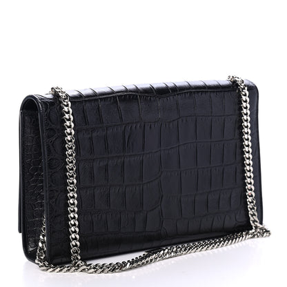 Saint Laurent Calfskin Crocodile Embossed Medium Classic Monogram Kate Tassel Satchel Black 2 of 5