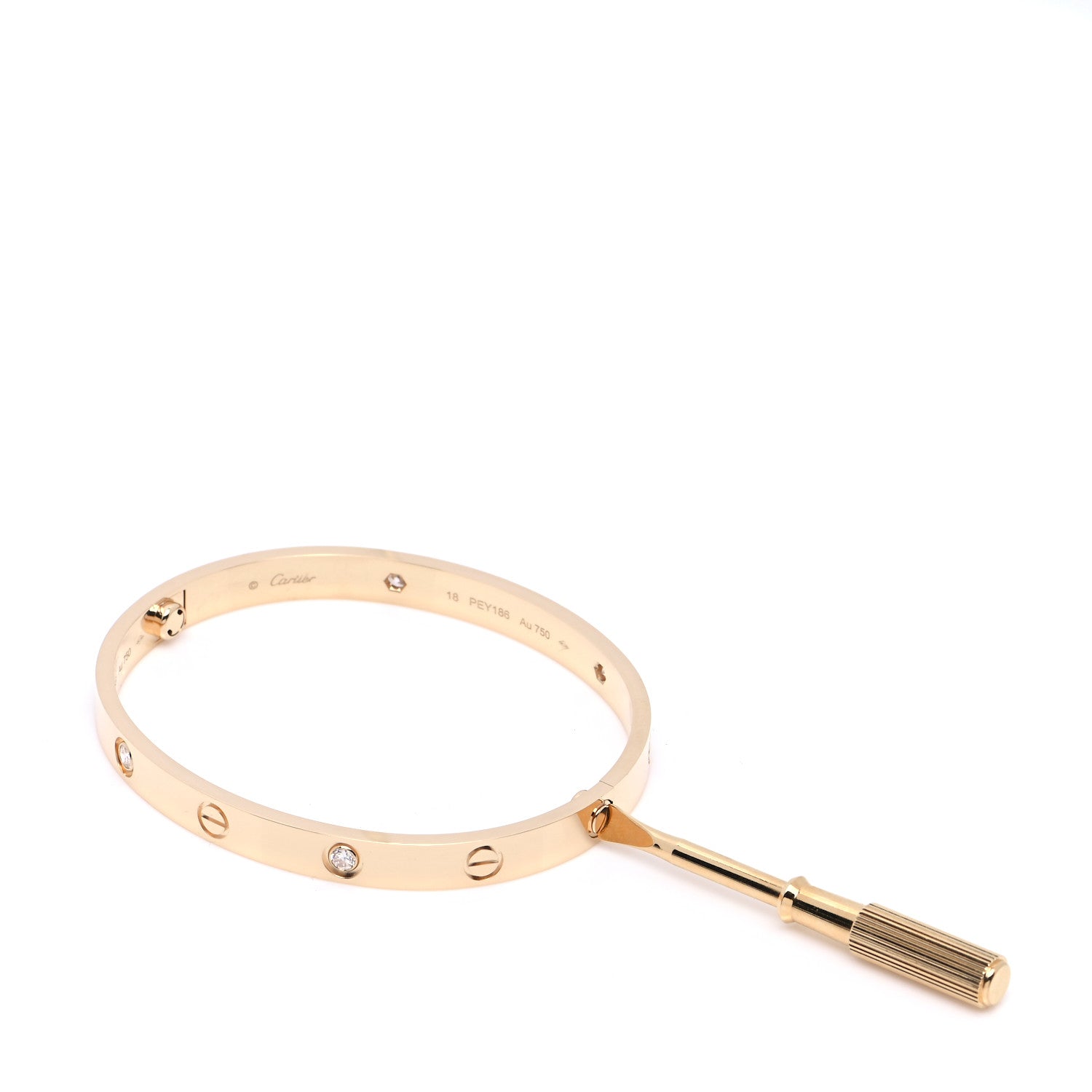 Cartier 18K Yellow Gold 4 Diamond LOVE Bracelet 18 6 of 7