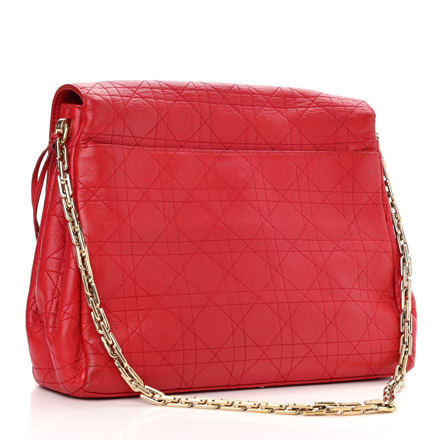 Calfskin Cannage Stitched Medium Diorling Red