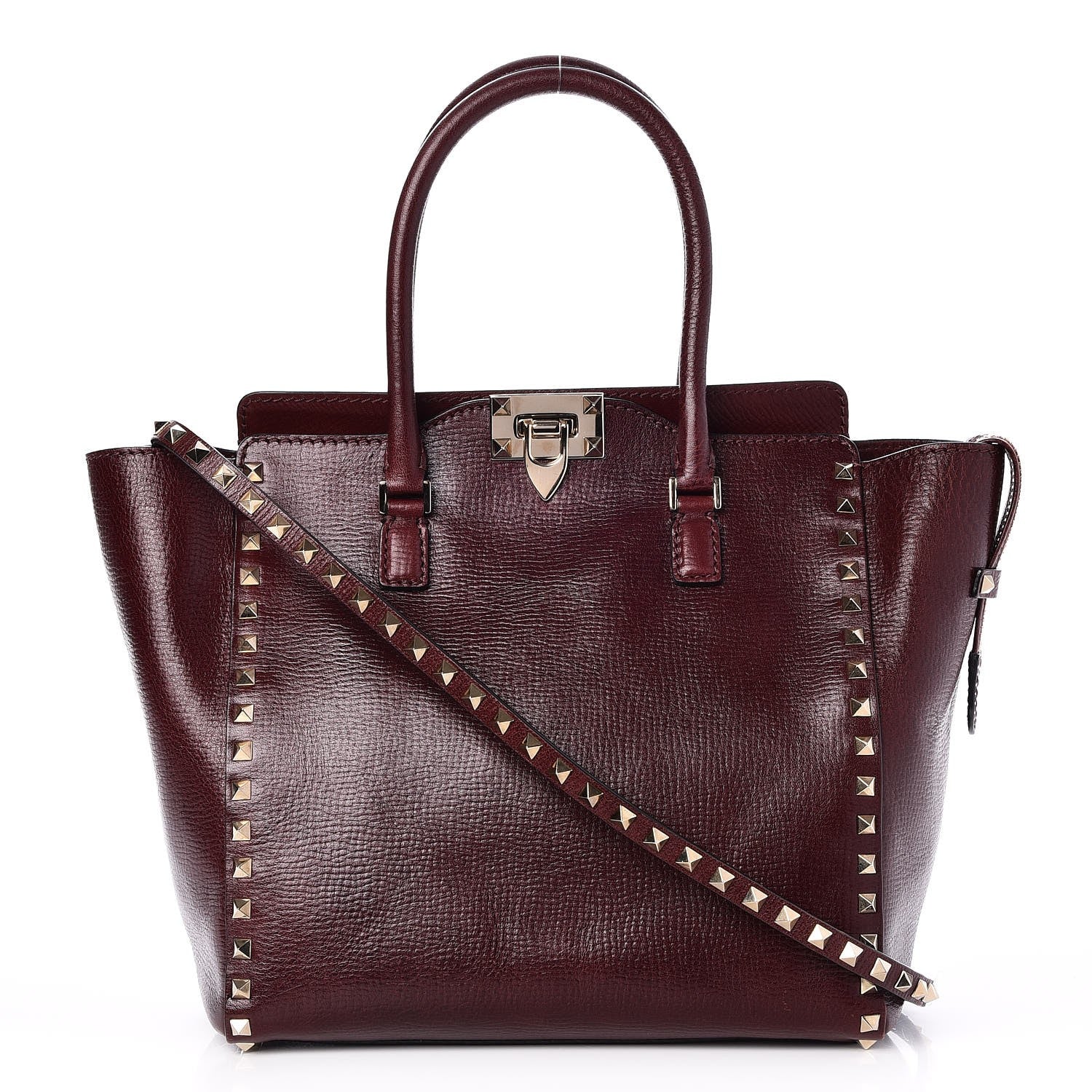 Valentino Garavani Textured Calfskin Rockstud Double Handle Tote Wine 1 of 8