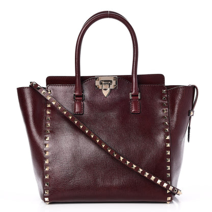 Valentino Garavani Textured Calfskin Rockstud Double Handle Tote Wine 1 of 8