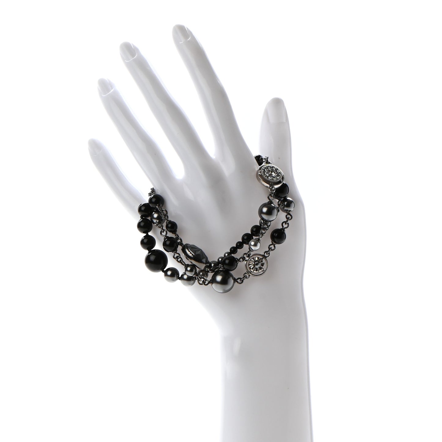 Pearl Crystal Beaded CC Bracelet Black