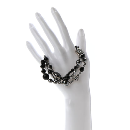 Chanel Pearl Crystal Beaded CC Bracelet Black 2 of 5