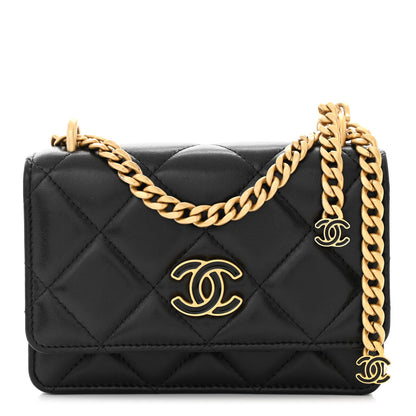 Chanel Lambskin Enamel Quilted Pending CC Clutch With Chain Black 1 of 11