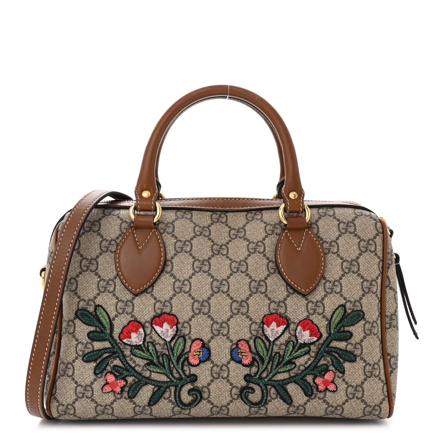 Gucci GG Supreme Monogram Floral Embroidered Small Boston Brown 1 of 15