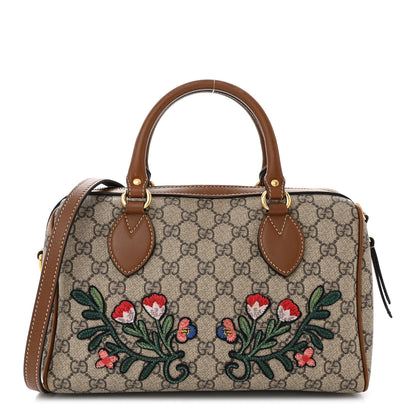Gucci GG Supreme Monogram Floral Embroidered Small Boston Brown 1 of 15
