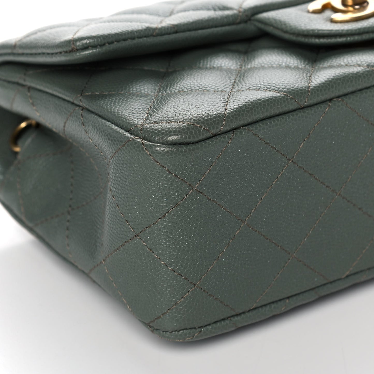 Iridescent Caviar Quilted Mini Rectangular Flap Green