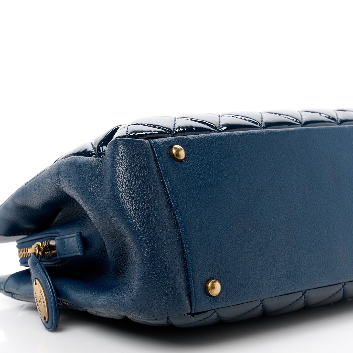 Patent Goatskin Quilted Small CC Eyelet Tote Blue