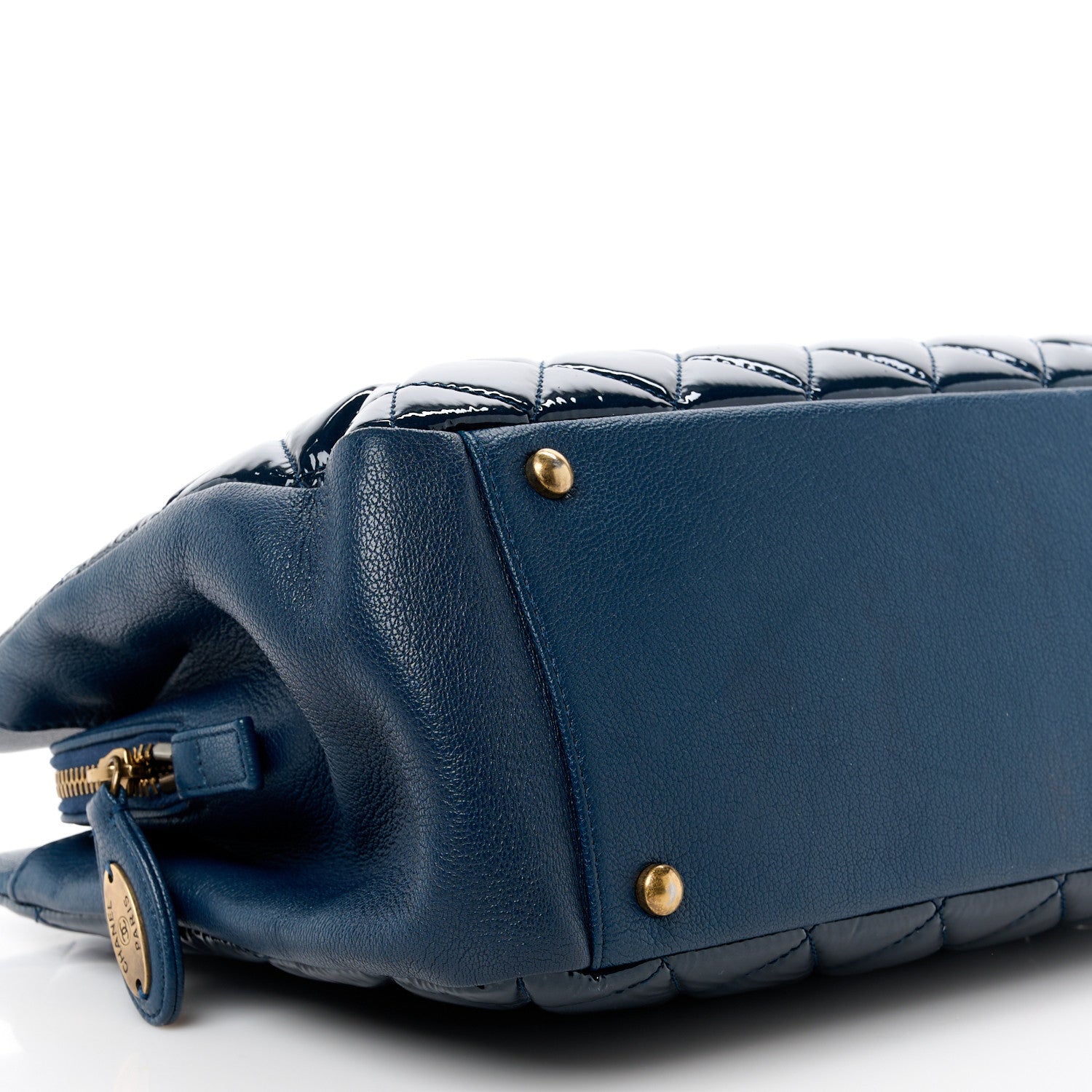 Chanel Patent Goatskin Quilted Small CC Eyelet Tote Blue 13 of 15