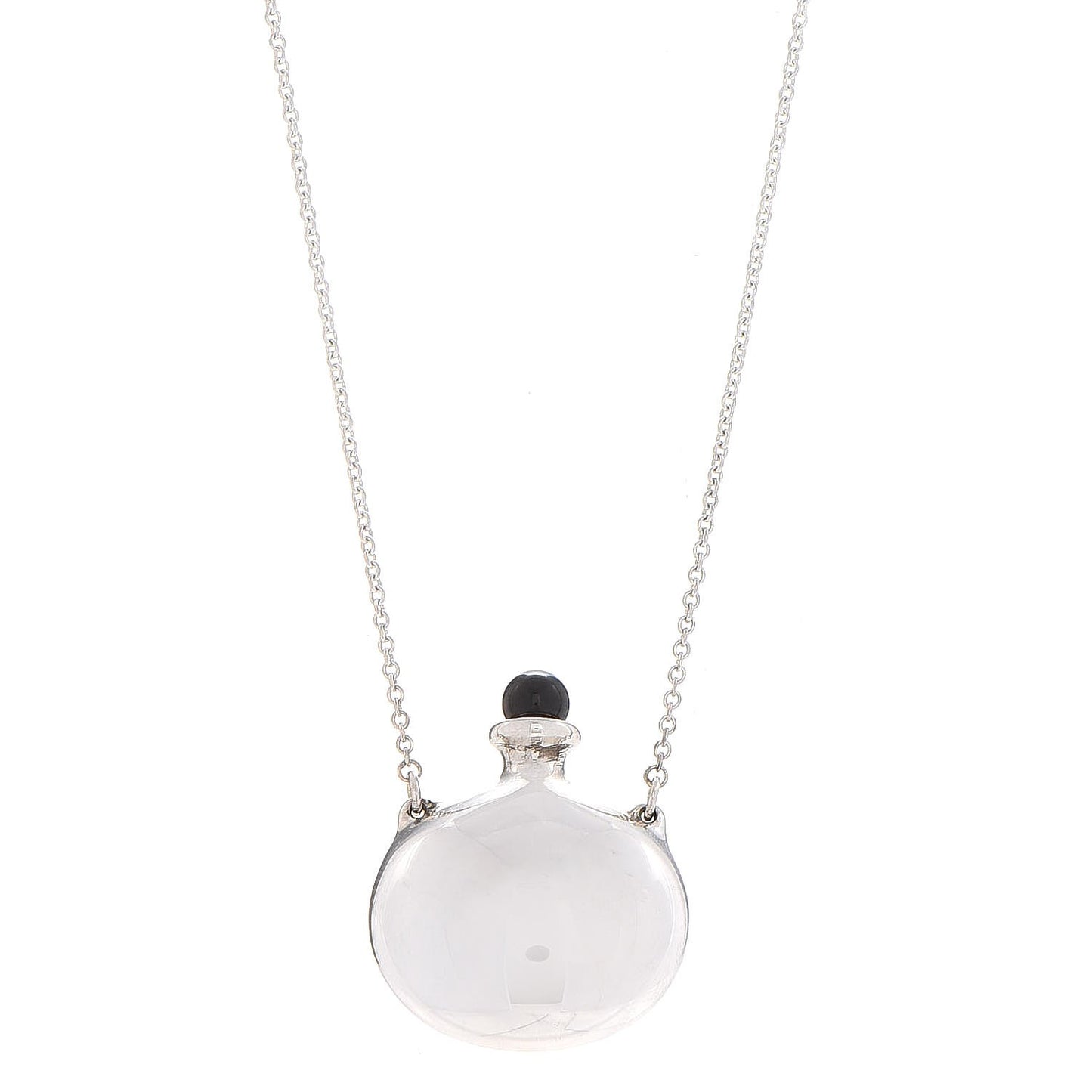 Sterling Silver Black Jade Elsa Peretti Bottle Pendant Necklace