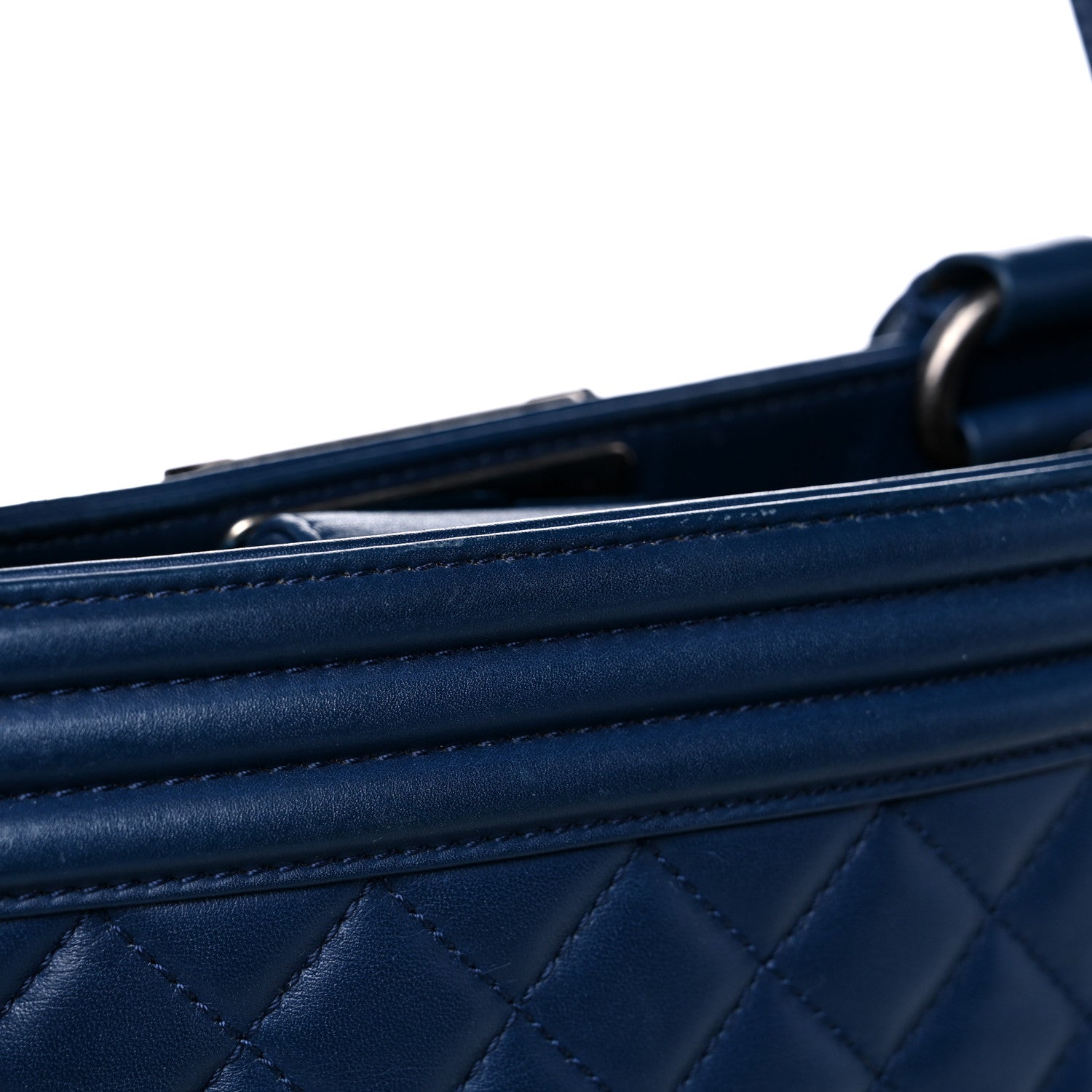 Chanel Calfskin Quilted Boy Shopping Tote Navy Blue 16 of 17