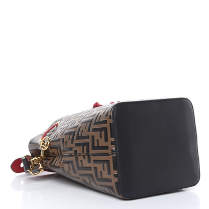 Fendi Vitello Grace F is Fendi Bi-Color FF 1974 Embossed Grande Mon Tresor Bucket Bag Maya Black Fragola 4 of 9