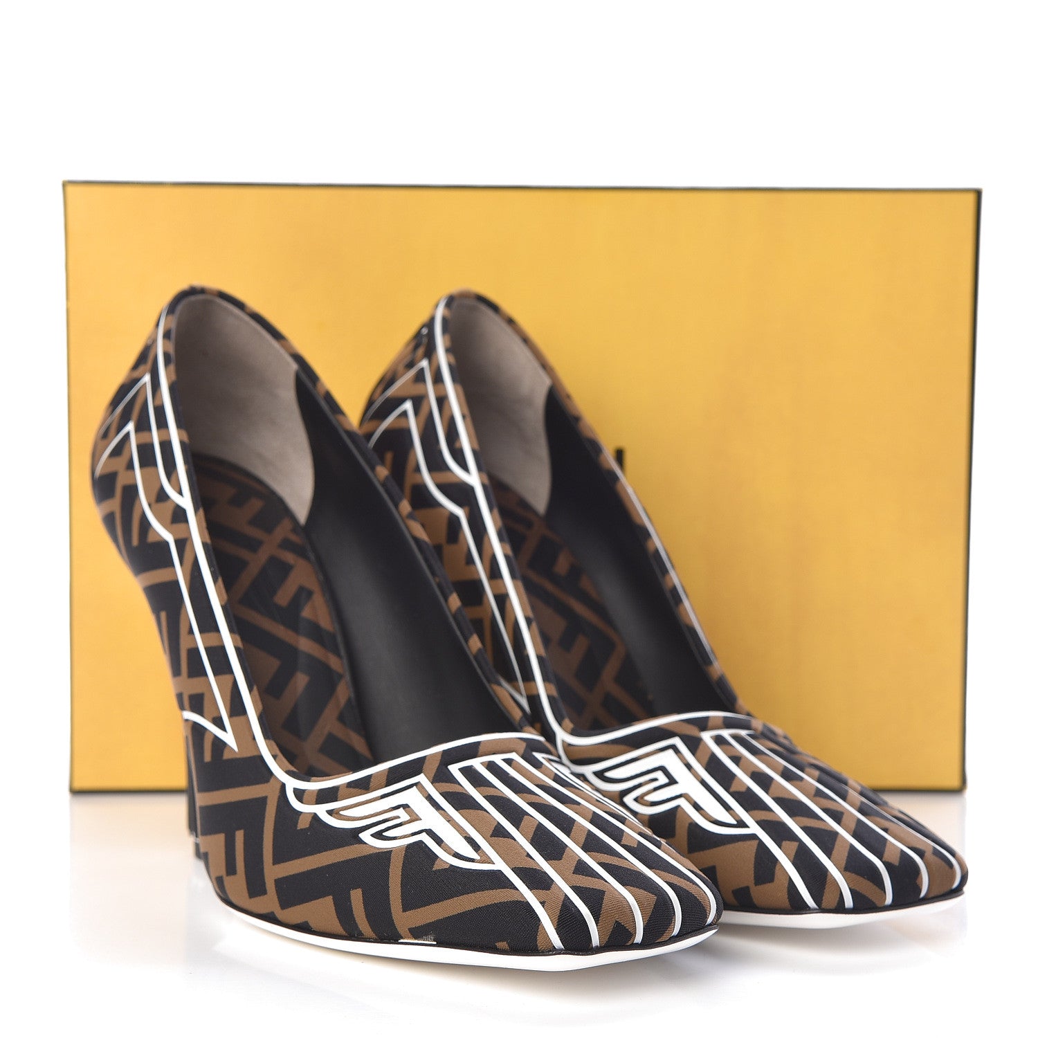Fendi Lycra Film FF FFreedom Decollete Pumps 39.5 Tobacco Moro White 9 of 9