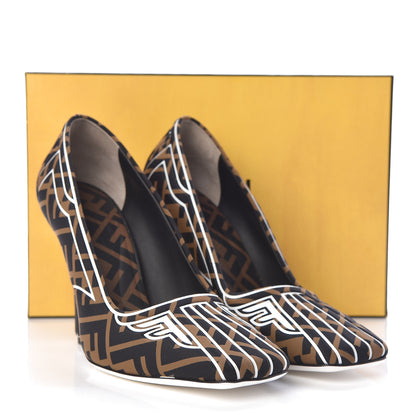 Fendi Lycra Film FF FFreedom Decollete Pumps 39.5 Tobacco Moro White 9 of 9