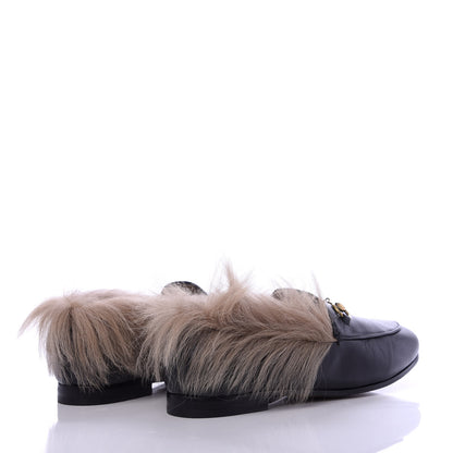 Gucci Malaga Kid Fur Womens Jordaan Loafers 37.5 Black Natural 4 of 9