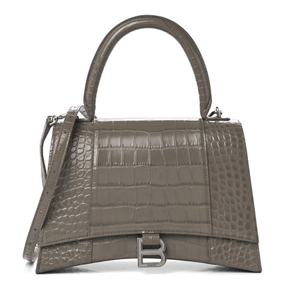 Balenciaga Shiny Calfskin Crocodile Embossed Medium Hourglass Top Handle Bag Mink Grey 1 of 14