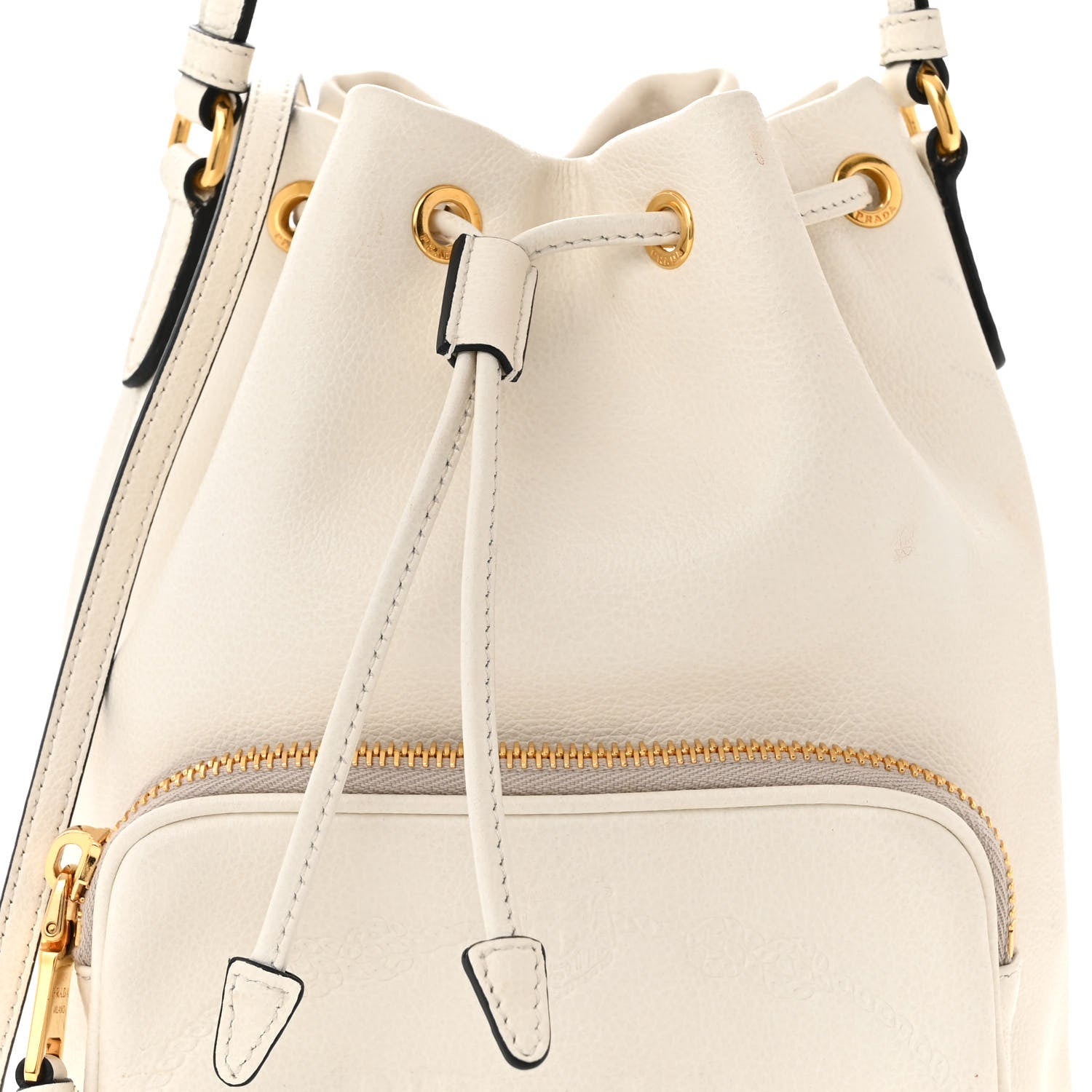 Prada Glace Calfskin Logo Mini Bucket Crossbody Bag White 8 of 13