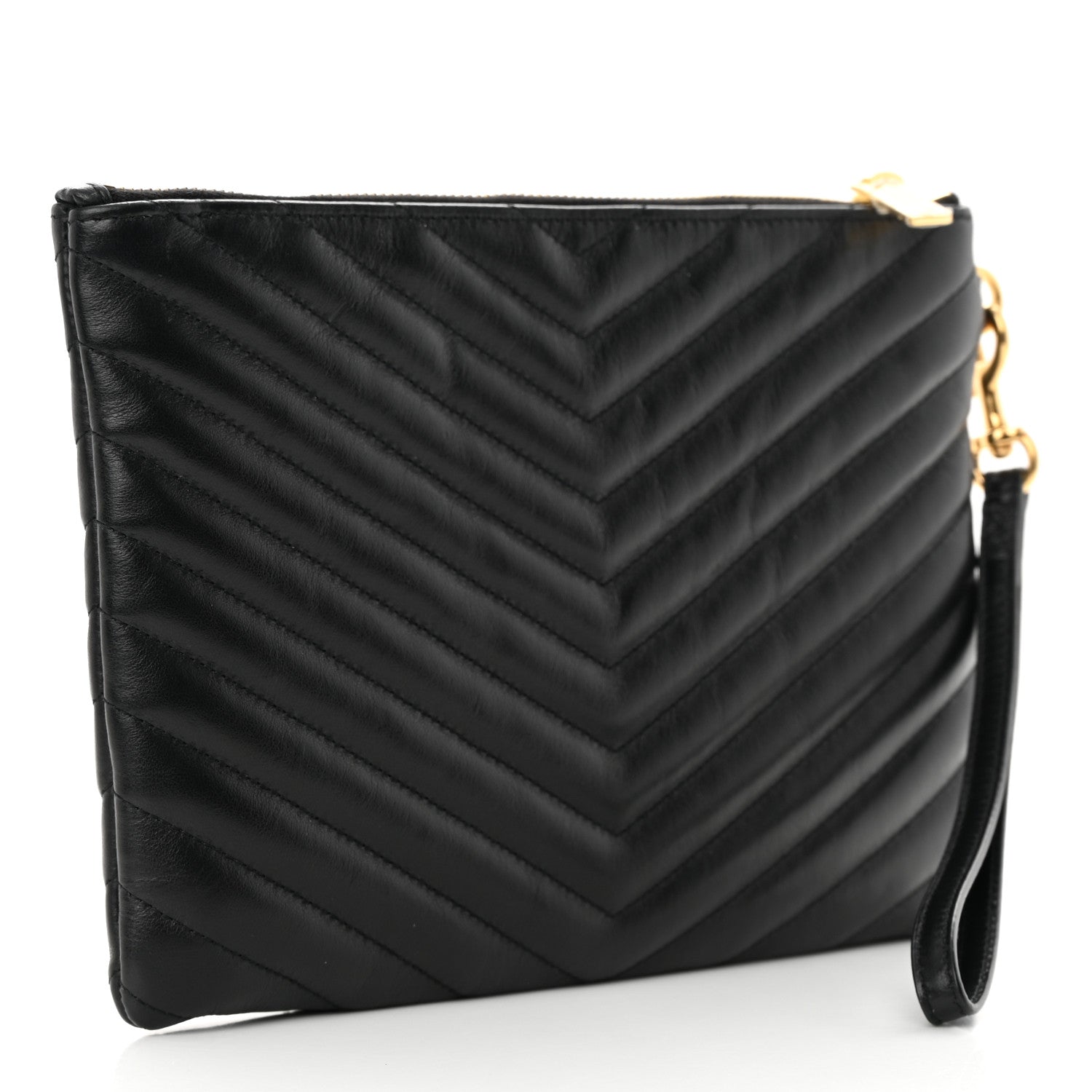 Saint Laurent Calfskin Matelasse Chevron Monogram A5 Wristlet Black 3 of 7