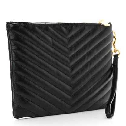 Saint Laurent Calfskin Matelasse Chevron Monogram A5 Wristlet Black 3 of 7