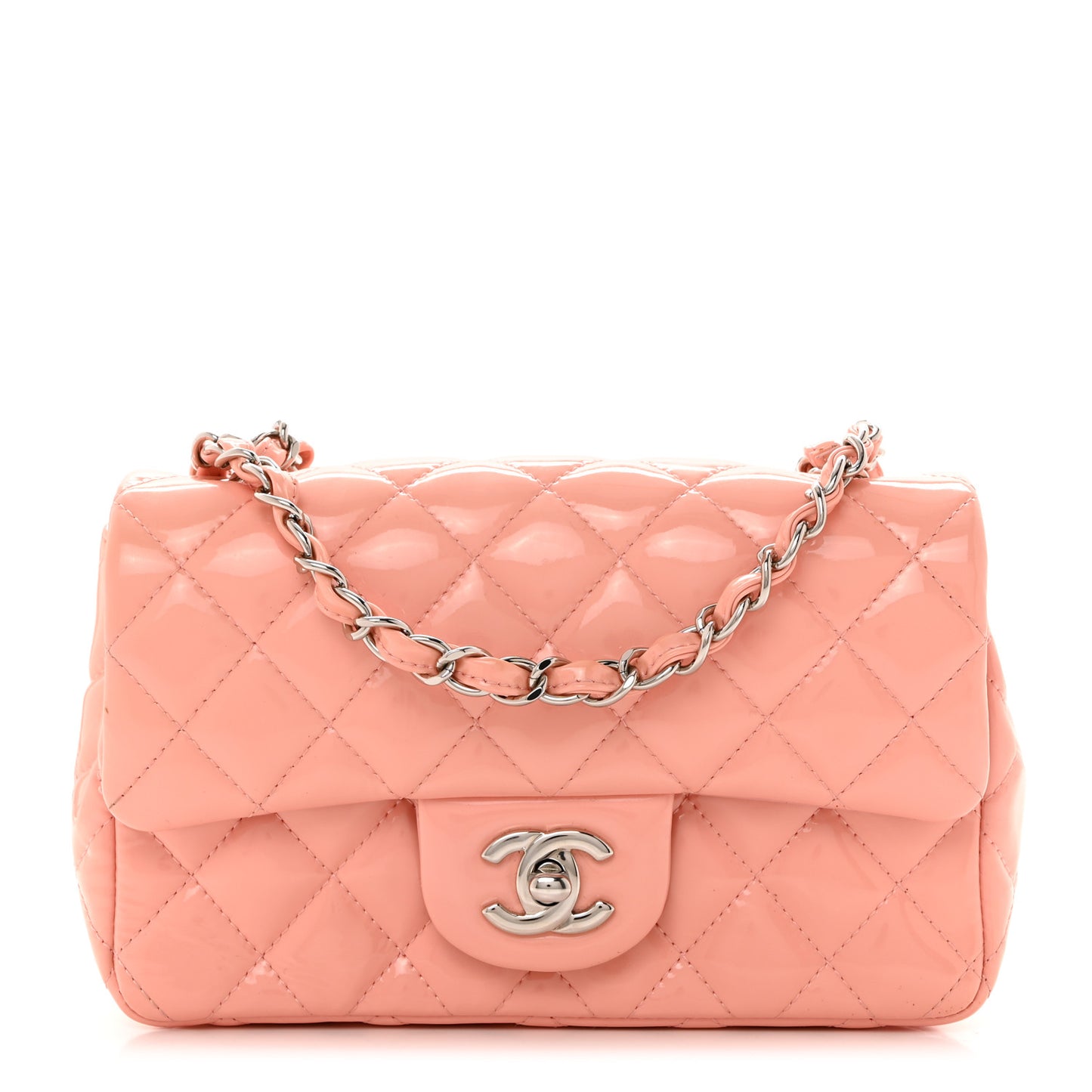 Patent Calfskin Quilted Mini Rectangular Flap Light Pink