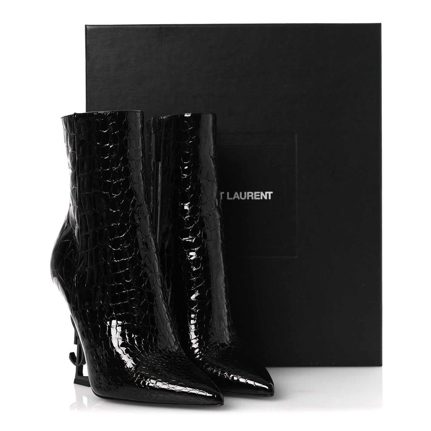Alligator Embossed Patent Calfskin Opyum 110 Ankle Boots 38 Black