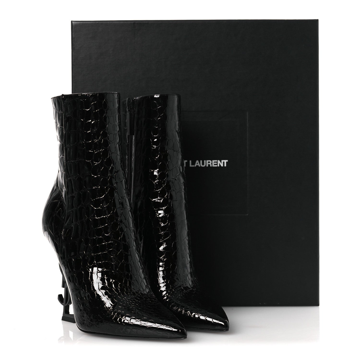 Saint Laurent Alligator Embossed Patent Calfskin Opyum 110 Ankle Boots 38 Black 11 of 11