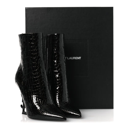 Saint Laurent Alligator Embossed Patent Calfskin Opyum 110 Ankle Boots 38 Black 11 of 11