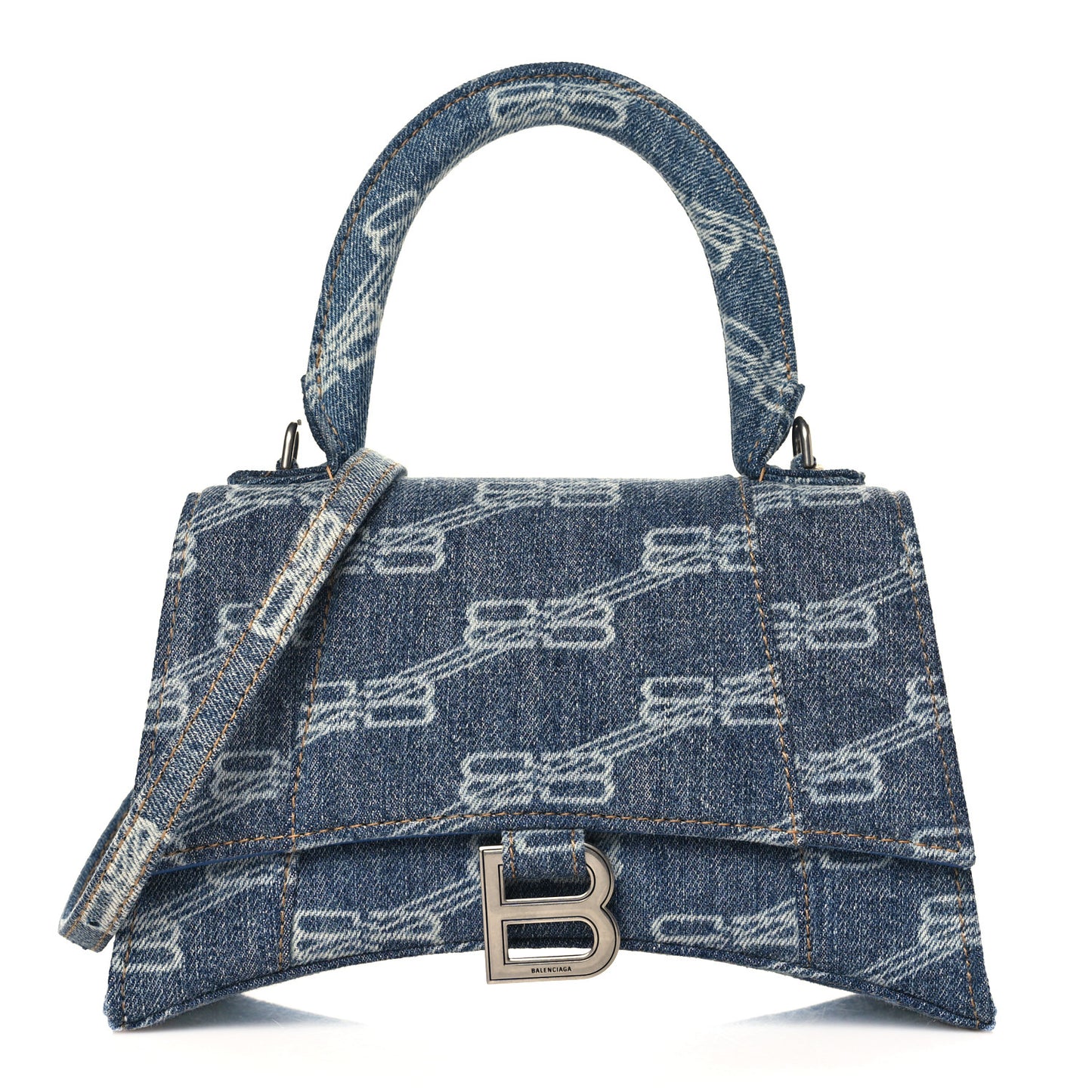 Denim BB Monogram Small Hourglass Top Handle Bag Blue