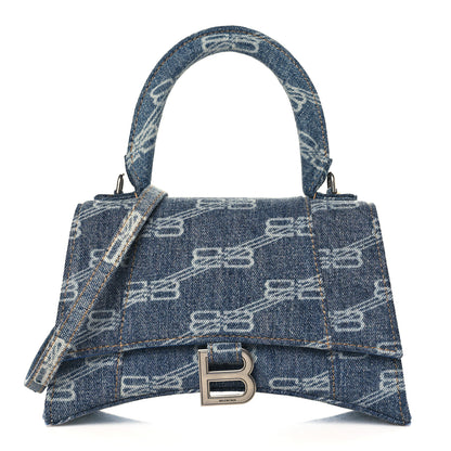 Balenciaga Denim BB Monogram Small Hourglass Top Handle Bag Blue 1 of 10