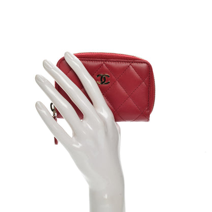 Chanel Lambskin Quilted Zip Around Coin Purse Dark Pink 2 of 7