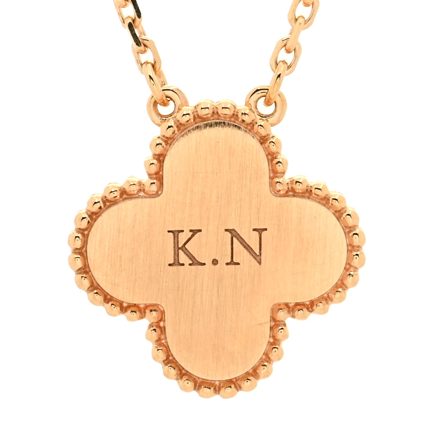 Van Cleef & Arpels 18K Rose Gold Diamond Rhodonite Vintage Alhambra Pendant Necklace 4 of 4