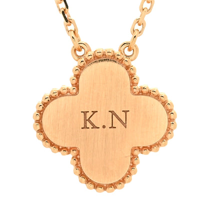 Van Cleef & Arpels 18K Rose Gold Diamond Rhodonite Vintage Alhambra Pendant Necklace 4 of 4