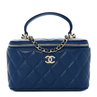 Chanel Lambskin Quilted Small Top Handle Vanity Case With Chain Dark Blue 1 of 10