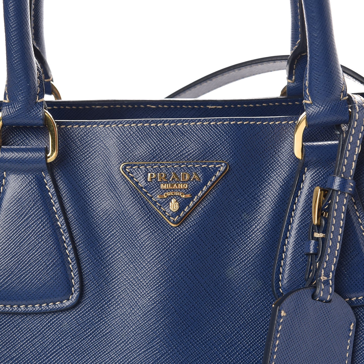 Saffiano Lux Bi-Color Small Tote Bluette Turchese