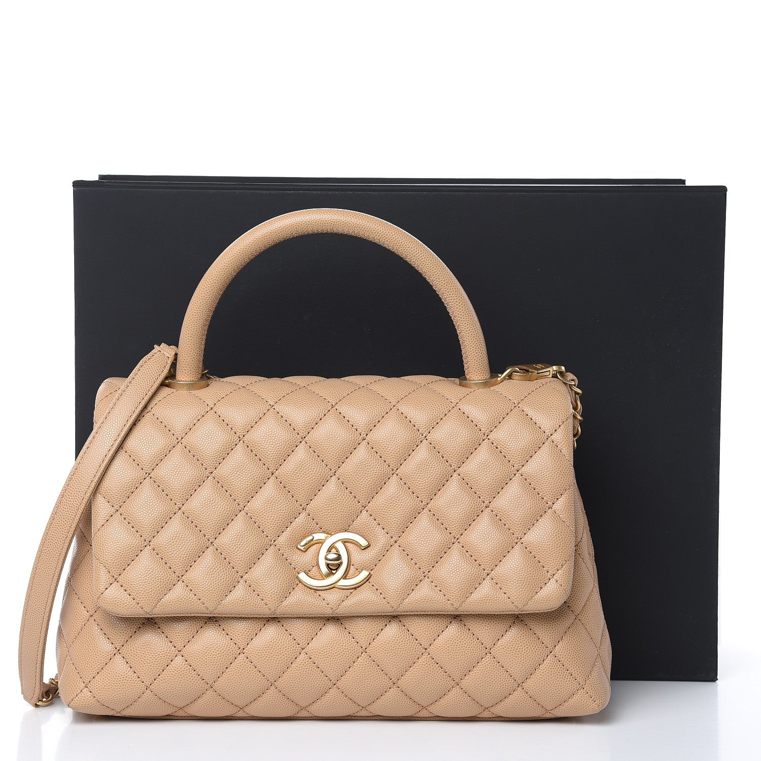 Chanel Caviar Quilted Small Coco Handle Flap Beige 11 of 11