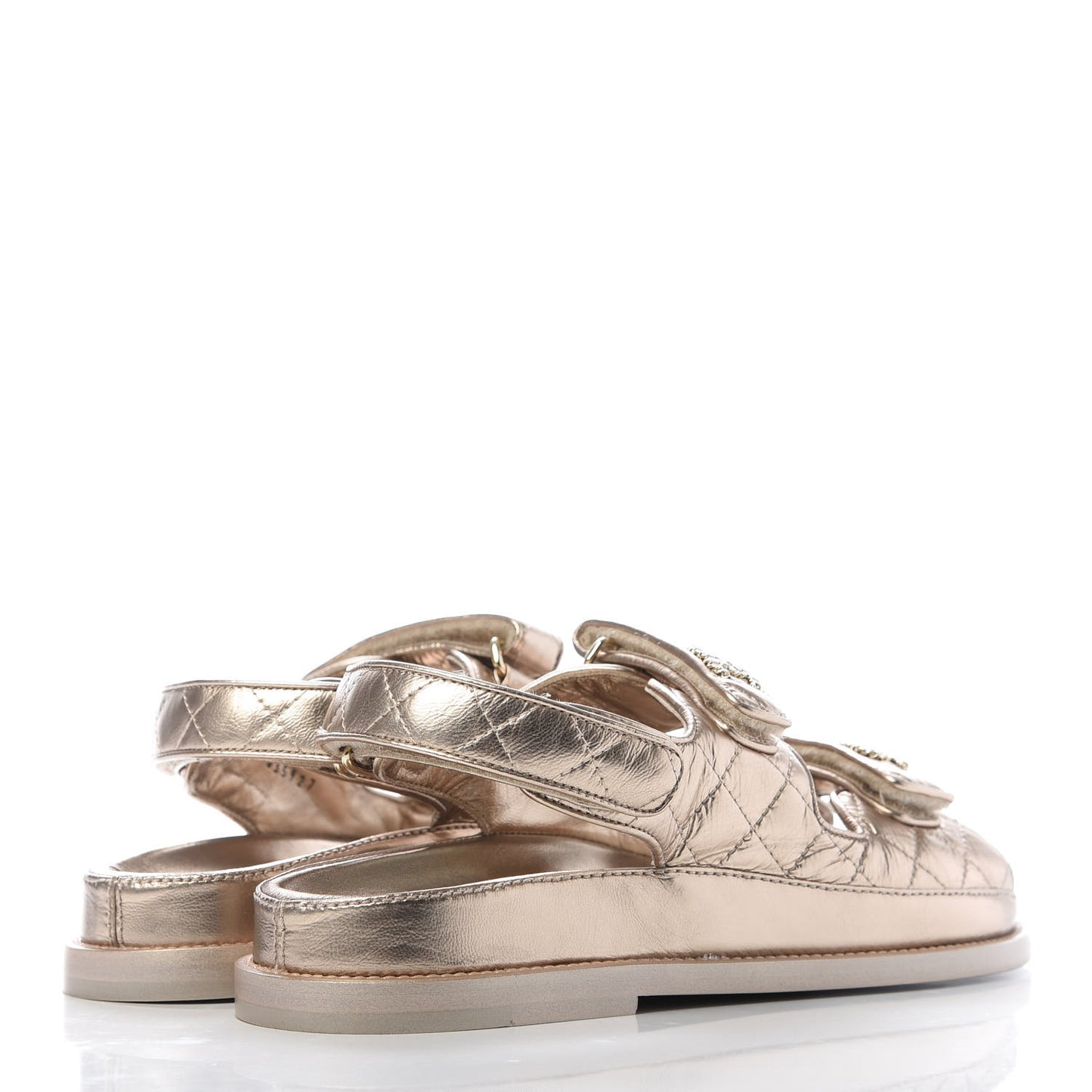 Iridescent Lambskin Velcro Dad Sandals 38 Light Bronze