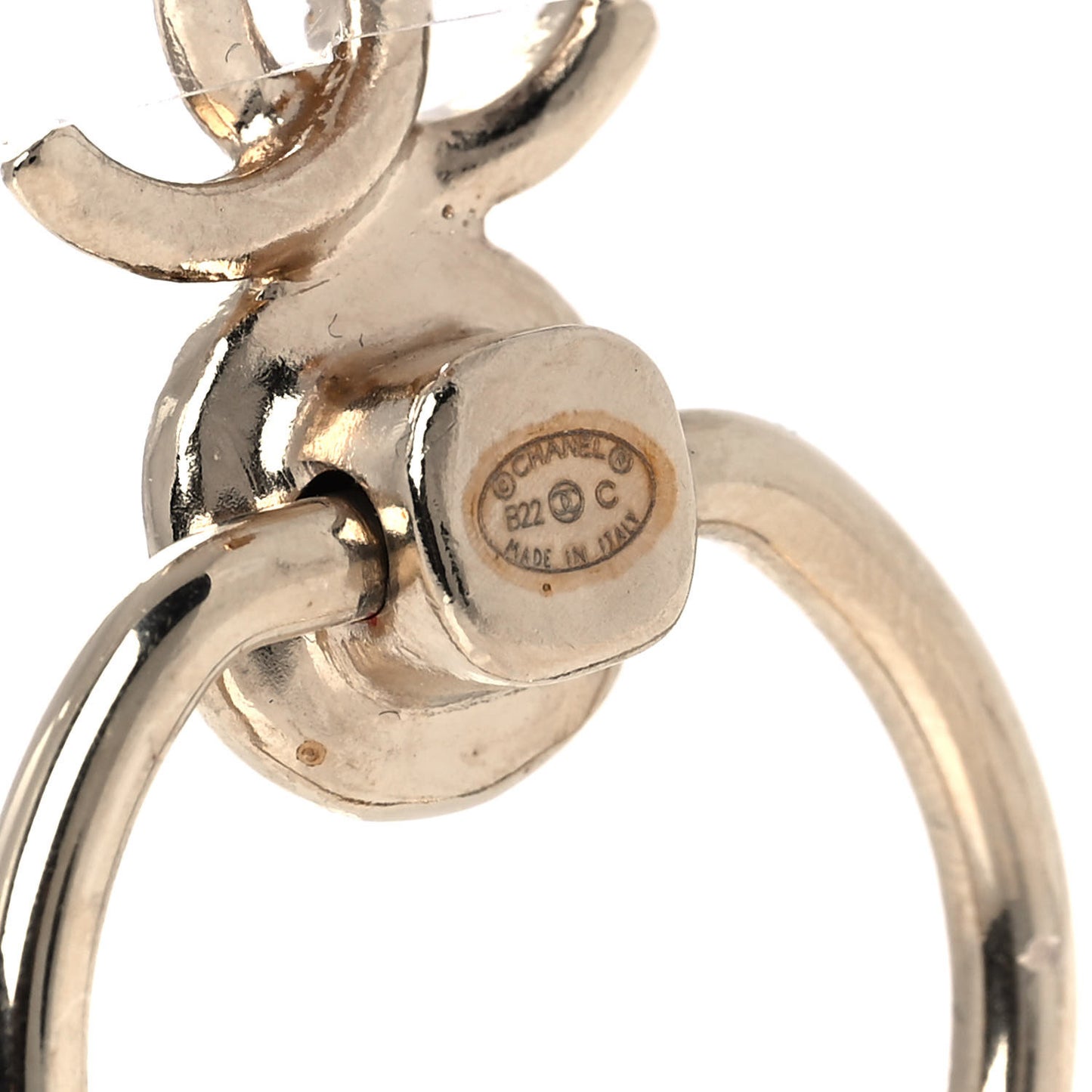 Metal Pearl CC Hoop Drop Earrings Gold