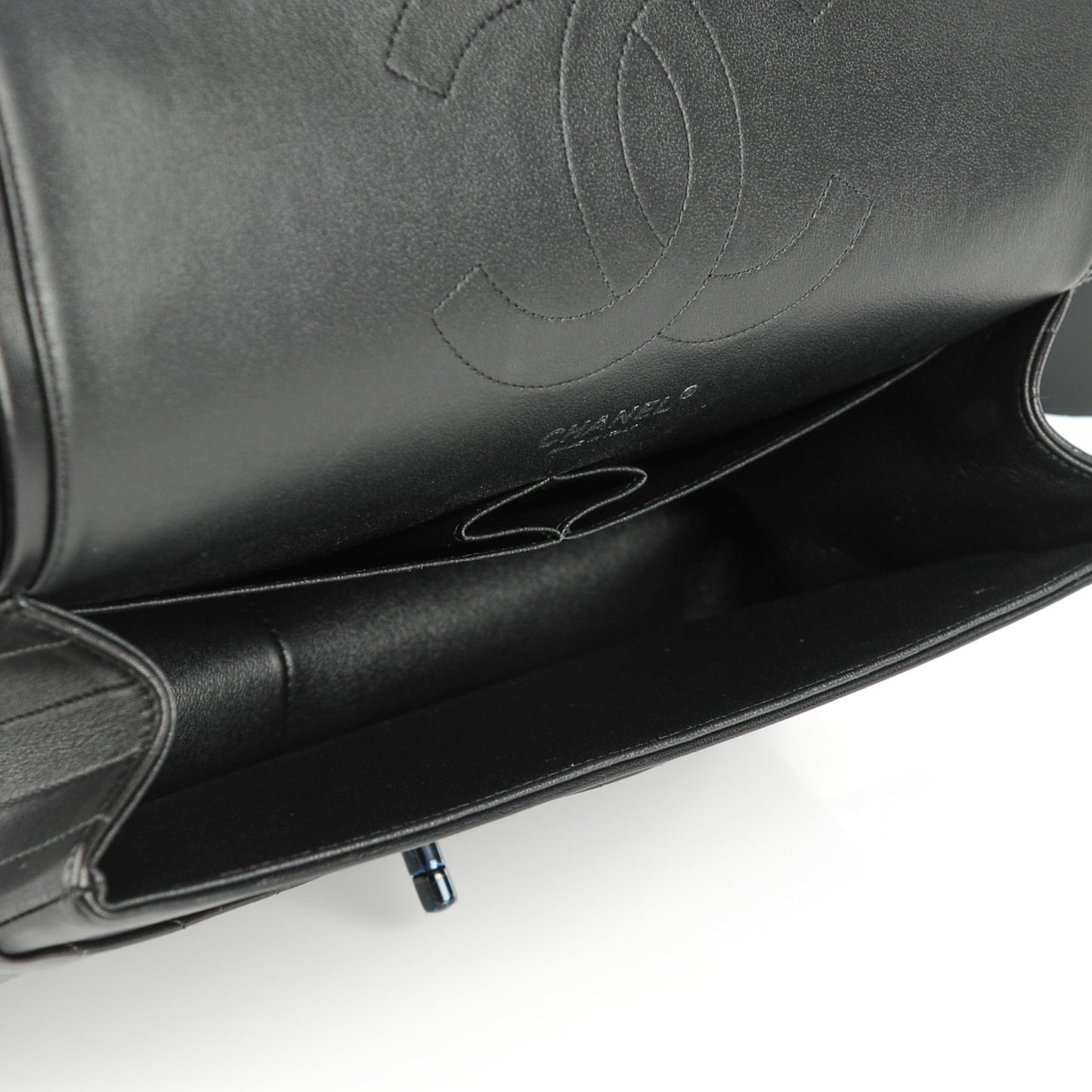 Lambskin Chevron Quilted Jumbo Double Flap So Black