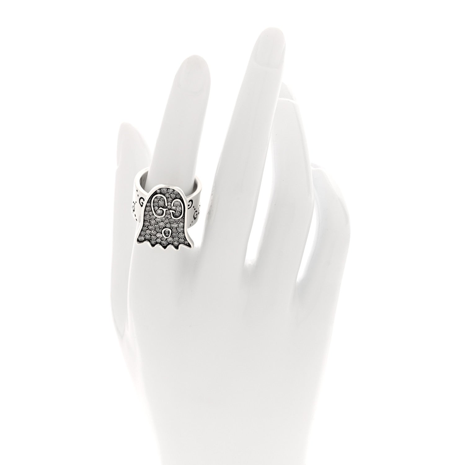 Gucci Sterling Silver Grey Diamond GucciGhost Ghost Ring 54 6.75 2 of 7